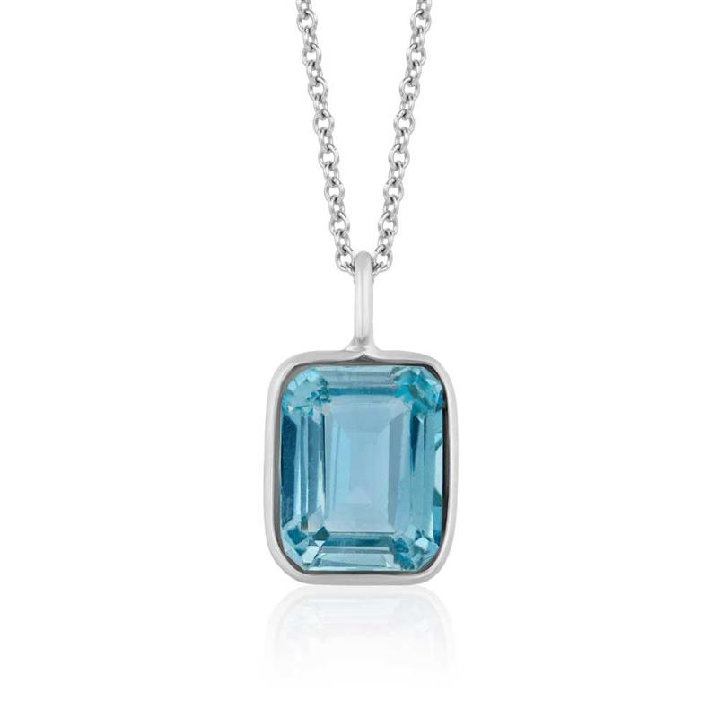 Bezel set Octagon Blue Topaz Necklace